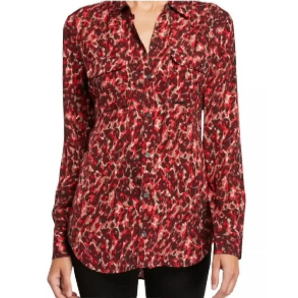 Equipment Femme button front collared dressy blouse shirt top slim fit XS